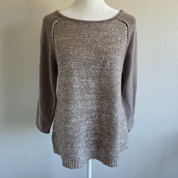 By Artisan Sweater Top Mink Sequin Mesh Shimmer Sparkle Soft Knit Size M - Picture 1 of 7